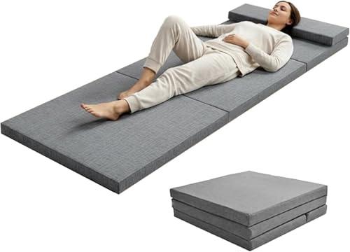 PvenesKavenoom Klappmatratze 200x80 cm - 3teilige Gästematratze klappbar extra dick (8 cm) - rückenfreundliche Faltmatratze Schaumstoff- Schlafmatratze + Bezug in Anthrazit hautfreundlich & waschbar