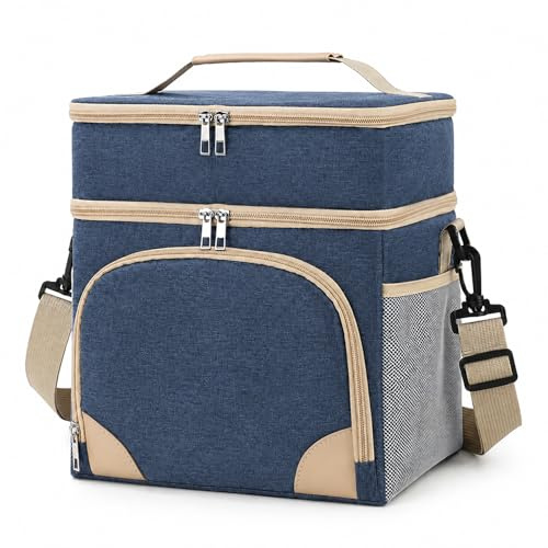 FYting Bolsa Termica Porta Alimentos,16L Bolsa Comida Trabajo(Azul Marino) | Nevera Portatil Tela,2 Capas de Compartimentos Conservación, para Frutas, Bebidas, Loncheras, Paraguas,para Picnics