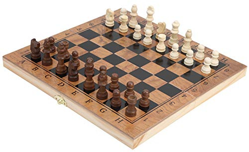 Tbest 3 in Folding Wooden Chess Board Game Set Portable Checkers and Combo for Kids Adults Travel