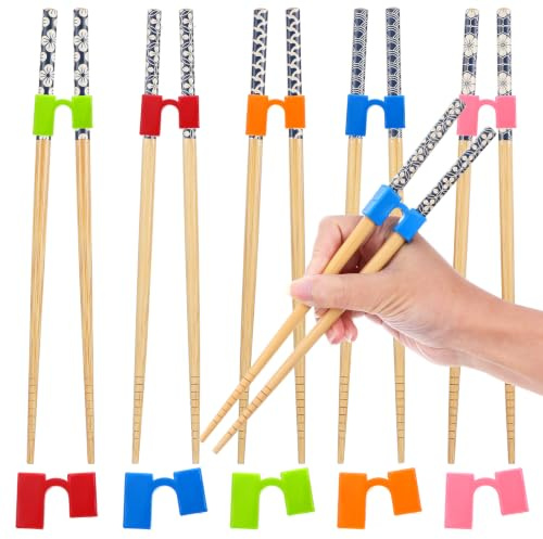 Molain 5 Pairs Reusable Training Chopsticks, Japanese Wooden Chopstick Trainer Helpers Set Training Chopsticks for Kids Adults Beginner Dishwasher Safe Easy to Hold Non-Slip 8.86 Inch