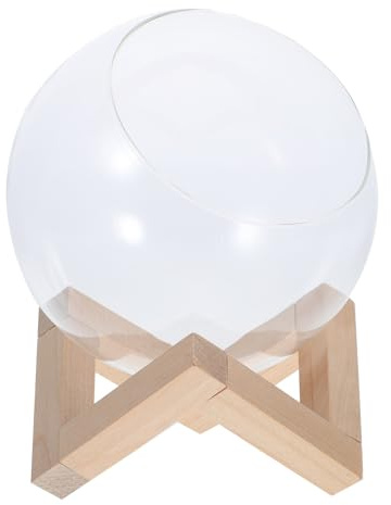 CANIGHT Terrarium en Verre, Vase de Propagation pour Plantes, Support en Bois, Rond, Style Rétro, pour Vérandas et Patios, Protection Renforcée du Verre