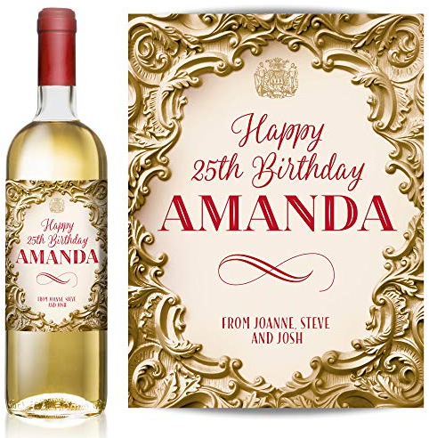 TigerMill Publishing Personalised Gold Effect Wine Labels for Any Occasion or Event, Birthday, Wedding, Engagement, Anniversary, Hen Night, Christmas, Congratulations etc (Gold/Red Type)