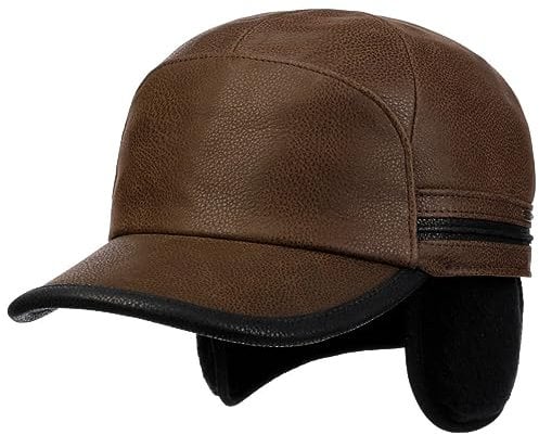 Stetson Byers Ledercap mit verstaubarem Ohrenschutz Herren - Ledermütze Made in Germany - Baseballcap aus Leder (Rind) - Basecap mit Earflaps aus Fleece - Herbst/Winter Dunkelbraun L (58-59 cm)