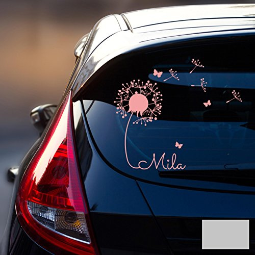 ilka parey wandtattoo-welt® Autotattoo Heckscheibenaufkleber Fahrzeug Aufkleber Sticker Baby Name Pusteblume M1864 - ausgewählte Farbe: *Mittelgrau* ausgewählte Größe: *M - 28cm breit x 25cm hoch*
