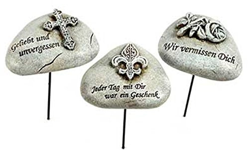 Trauersteine mit Trauerspruch und Motiv an Metallstecker. 3 Modelle, 3 Stück