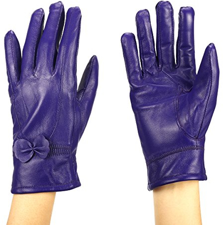 Fletion Damen Luxus Eeichem Lammfell Lederhandschuhe Mit Fleece-Futter, Einheitsgröße, Lila