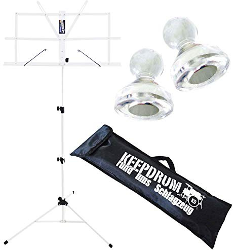 keepdrum MUS2WH Notenstaender Weiss + 10 Notenpult Magnete MG10 + Tasche