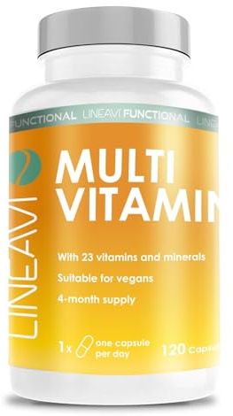 LINEAVI Multivitamin 120 vegane Kapseln (4-Monatsvorrat), hochdosiert mit 23 Vitaminen und Mineralstoffen von A-Z, unterstützt die normale Funktion des lmmunsystems, in Deutschland hergestellt