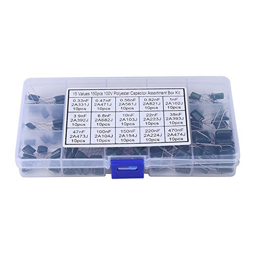 Akozon Polyester Folienkondensatoren Sortiment 150 stücke 100 V 15 Wert 0,33nF-470nF Polyester Film Kondensatoren Sortiment Kit Box