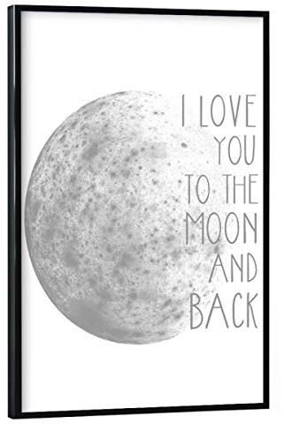 artboxONE Poster mit schwarzem Rahmen 45x30 cm Typografie I Love You to The Moon and Back - Bild Liebe mond Typo