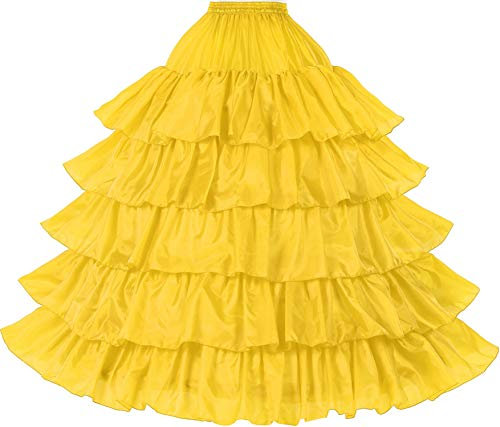BEAUTELICATE Damen Reifrock Brautkleid Lang A-Linie Petticoat Rockabilly Barock Kleid Unterröcke Krinoline 4 Ringe mit Rüschen fur Hochzeit Karneval Halloween (Gelb, L-XL)