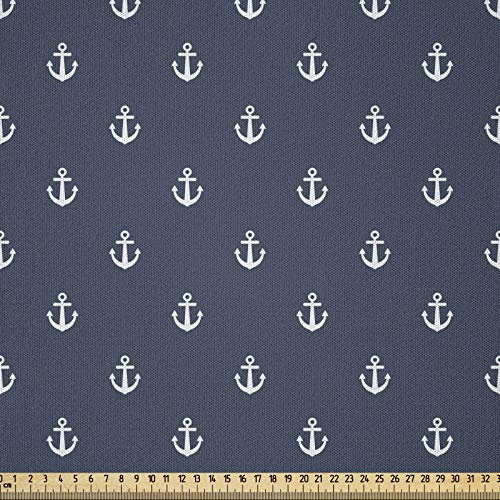ABAKUHAUS Navy blau Stoff als Meterware, Anchors Seereisen, Microfaser Multi Zweck Dekostoff für Kunsthandwerke, 3M (148x300cm), Weiß