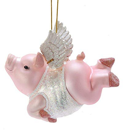 Kurt Adler Noble Gems Glasornament, fliegendes Schwein, 10,2 cm hoch