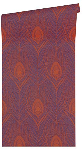 A.S. Création Architects Paper Vliestapete Absolutely Chic Tapete mit Pfauen Feder 10,05 m x 0,53 m metallic rot lila Made in Germany 369715 36971-5