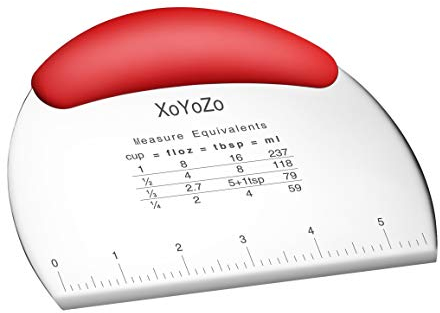 Stainless Steel Dough Scraper, Pastry Pizza Cutter Chopper,Flexible Silicone Bowl Scraper,Good Grips Multipurpose Scraper with Measuring Scale and Conversion (Red)