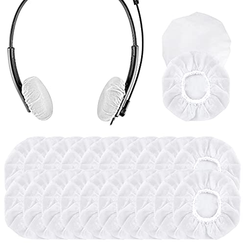 Geekria 100 paia di copriorecchie usa e getta per cuffie per piccoli call center, copriauricolari igienici, elastici, protezione igienica (XS/bianco)