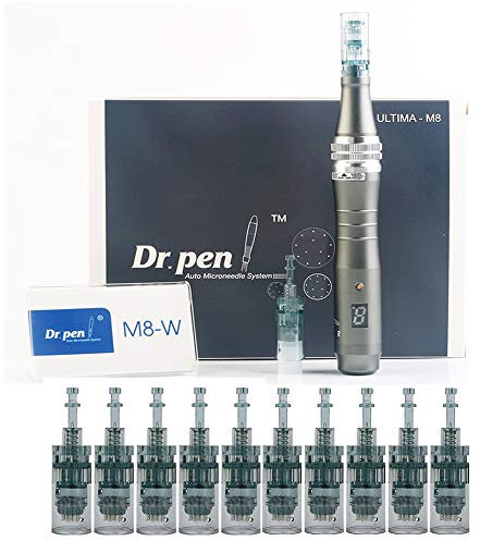 Professionnel Électrique Auto Dr.Pen Ultima M8 Microneedling Stylo Sans Fil Derma Pen Outil De Soins De La Peau À 6 Niveaux De Vitesse Numérique Dispay avec 12pcs Aiguilles Cartouches