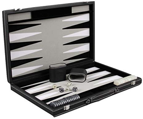 Chessgammon Backgammon-Spiel aus Graphengrau Leder 18