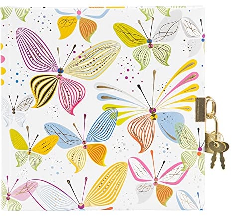 goldbuch Tagebuch Virtual Butterflies im Turnowsky Design, 96 weiße Seiten, Notizbuch abschließbar, Journal mit Schloss, Einband mit Kunstdruckpapier, Goldprägung & Relief, ca. 16,5 x 16,5 cm, Papier