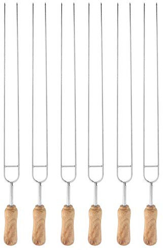 HERCHR 6pcs Pinchos Barbacoa Largos, Reutilizables Brocheta Plana de Metal Horquillas para Asar para Carne, Camarones, Pollo, Verduras 40cm