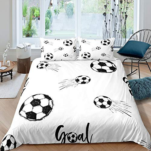 - Funda de edredón niños,de Pelota de fútbol,Color Blanco Negro