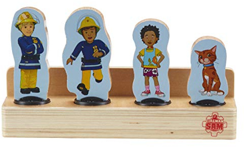 Fireman Sam 07323 Wooden 4 Pack of Two-Sided Figures Quality, Durable FSC Sustainable Wood, eco-Friendly pre-School Toy for Toddlers,Red