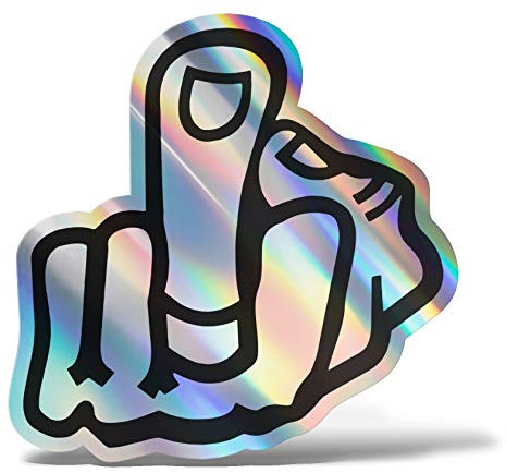 Erreinge® Adesivo Olografico 10 cm Dito Medio Sticker stampato per Auto Moto Parete Paraurti Computer Portatile Bagagli Biciclette