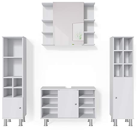 Vicco Badmöbel-Set Fynn, Badezimmerschrank-Set, Weiß, 4 Teile, mit Midischränke