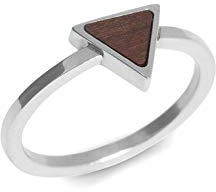 Kerbholz Holzschmuck – Geometrics Collection Triangle Ring, Damen Schmuck Ring, filigraner Ring mit dreieckigen Element aus Naturholz (Silber, L)