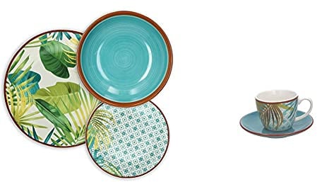 Tognana Jungle Servizio Tavola 18 Pezzi, Porcellana, Multicolor & Me685015528 Confezione 6 Tazze Caffè Con Piatto, New Bone China