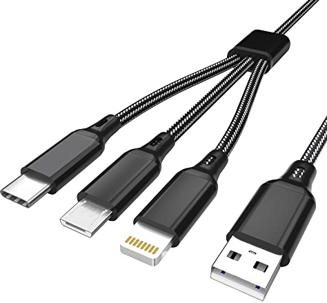 Câble Multi USB, 3 en 1 Multi Chargeur 2M USB Câble en Nylon Tressé avec avec Micro USB Type C Lightn ning Connecteur pour i -phone, Smartphones,Honor, Galaxy, OnePlus, LG, Kindle, Wiko, PS4 et Plus
