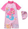 FAIRYRAIN Baby Kinder Mädchen Einteiliger Karikatur Einhorn Meerjungfrau Kurzärmel Kleidung UV-Schutz 50 Badeanzug mit Sonnenhut Schwimmanzug Schwimmbekleidung L