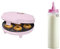 Bestron Donut Maker, inkl. Teigportionierer für 700ml mit Skala, Ideal zum Befüllen des Donut-Geräts, Farbe Gerät: Rosa, Teigflasche: Weiß