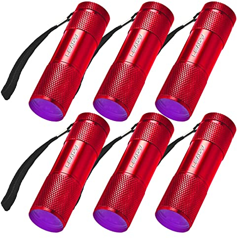 LEAGY Paquete de 6 luces LED UV ultra violeta luz negra 9 LED luz al aire libre etc (Rojo)