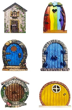 6 Stück Miniatur-Feenbaumtür, Feengartentüren Bäume, mehrfarbige Hobbit-Tür, Feentüren Bäume im Freien, Miniatur-Elfentür Baumdekoration, Fariy-Haus, Garten,