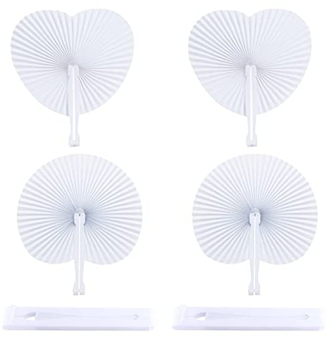 4 Stücke Fächer Hochzeit, Handfächer Papierfächer Hochzeit Weiß Faltfächer Hochzeitsfächer Fecher Damen Hochzeit Taschenfächer Faltbar für Sommer Gelegenheiten,Party,DIY,Wand Dekoration