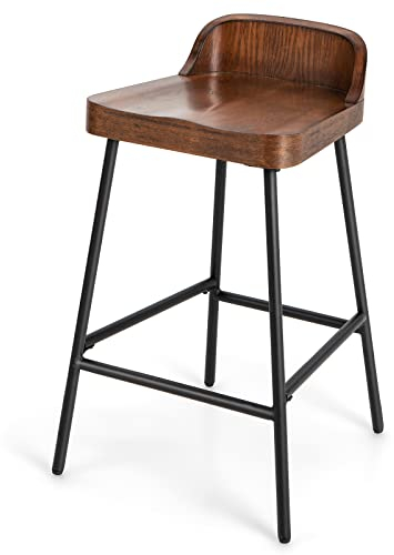 COSTWAY Set of 1/2 Bar Stools, Saddle Seat Stool with Metal Legs, Adjustable Foot Pads & Footrest, Counter Height Dining Chairs for Kitchen Pub Breakfast (with Backrest, 1 Pcs, 43x43x70cm)