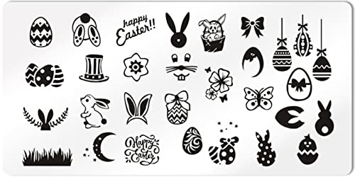 RUNRAYAY Ostern Nail Art Stempelplatten, Ostereier Kaninchen Mode Druck Maniküre Vorlagen Bild Platte für Frauen und Mädchen DIY Druckwerkzeuge Nägel Schablone