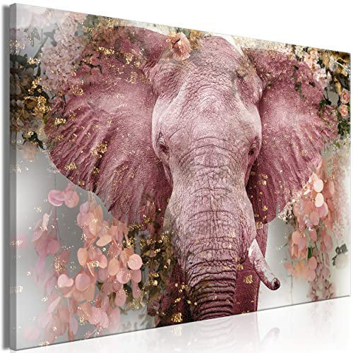 decomonkey Bilder Abstrakt Tiere 120x80 cm 1 Teilig Leinwandbilder Bild auf Leinwand Vlies Wandbild Kunstdruck Wanddeko Wand Wohnzimmer Wanddekoration Deko Pflanzen Rosa Elefant