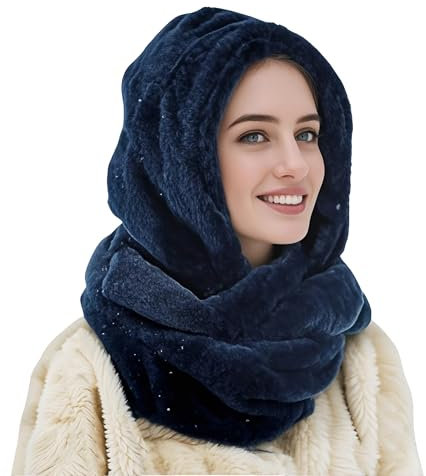 Lina & Lily Kapuzenschal Damen Winter Loop Schal aus Kunstfell (Marineblau)