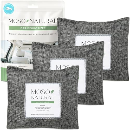 Moso Natural Luftreinigungsbeutel (3er-Pack), geruchloser Geruchsvernichter für Autos, LKWs und SUVs. Premium Moso Bambuskohle Geruchsabsorber (Leinen)