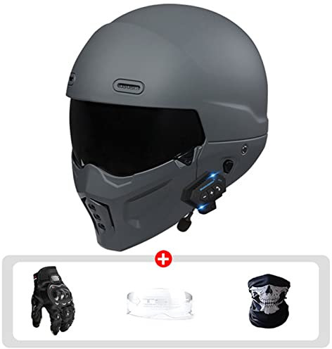 Motorradhelm Mit Integriertem Bluetooth Modular Flip Face Motorradhelm ECE 22.05, Mit Anti-Fog Doppelvisier Für Motorrad Scooter Damen Herren Erwachsene Helme G,L: 58-60cm