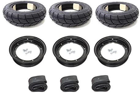 3x Winterräder M+S 100/90-10 Radsatz Felgen + Reifen Schwarz passend für Piaggio Ape 50 TM TL1T - TL6T ZAPC80 – Kompletträder Winterreifen mit Felgen und Schläuchen