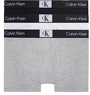 Calvin Klein Herren 3er Pack Boxershorts Trunks Baumwolle mit Stretch, Mehrfarbig (Black/White/Grey Heather), L