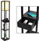 PULUOMIS Floor Lamp with Shelves, 3 Tier Storage Standing Lamp with LED Bulb, 2 USB Charging Ports and 1 Drawer, Modern Reading Lamp for Living Room, Bedroom, Office, Home Decoration, Black