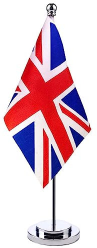 United-Kingdom Table Flag British Desktop Flags Resistant Stainless Steel Stand Base UK Desk Flag Union Jack For Veteran Office Home International Conference British Theme Party Holiday Decorations