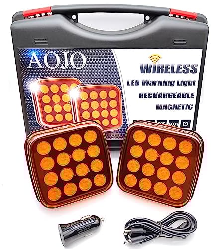 AOJO 2 Stücke LED Warnleuchte Akku mit Magnet Orange Warnlicht LKW Stvzo Zulassung - Wasserdicht-Drahtlos-Rechargierbar