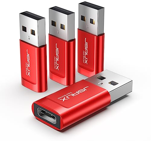 JSAUX Datenblocker, USB A auf USB C, Nur Laden, Rot, 4er-Pack | USB C Datenblocker für sicheres öffentliches Laden, Juice-Jacking-Schutz, reisefertig