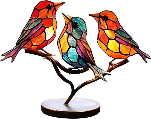 RZXBB Buntglas Vögel Anhänger,Fensterdeko Hängend,Vögel Buntglas Deko,Vögel Gebeizt Acryl Fensterbehang,für Windows Buntglaspanele,Glas Vögel Auf Zweig Vogel Wandschmuck (C)