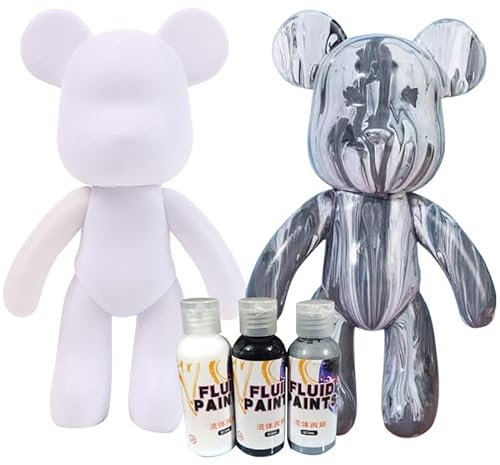Bear Shape Liquid Painting Kit DIY Creative Home Decoration with 3 Colors Brush Tablecloths Apron